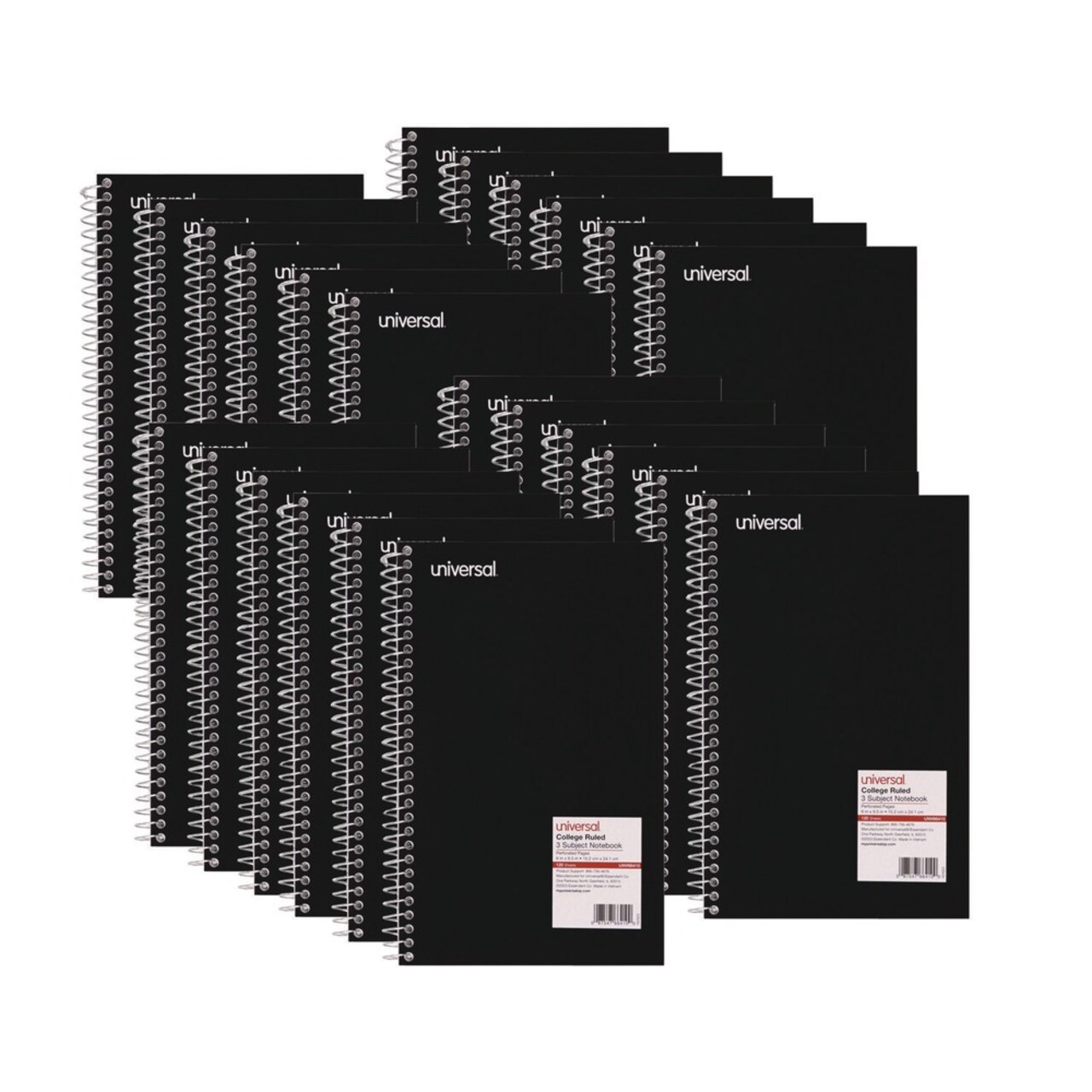 Universal 9.5 in. x 6 in. 3-Subject Medium/College Rule Wirebound Notebook - Black Cover